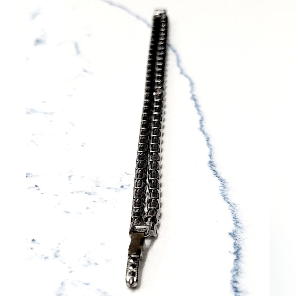 VINTAGE Double rhinestone chain link tennis bracelet, 7" - Picture 11 of 16